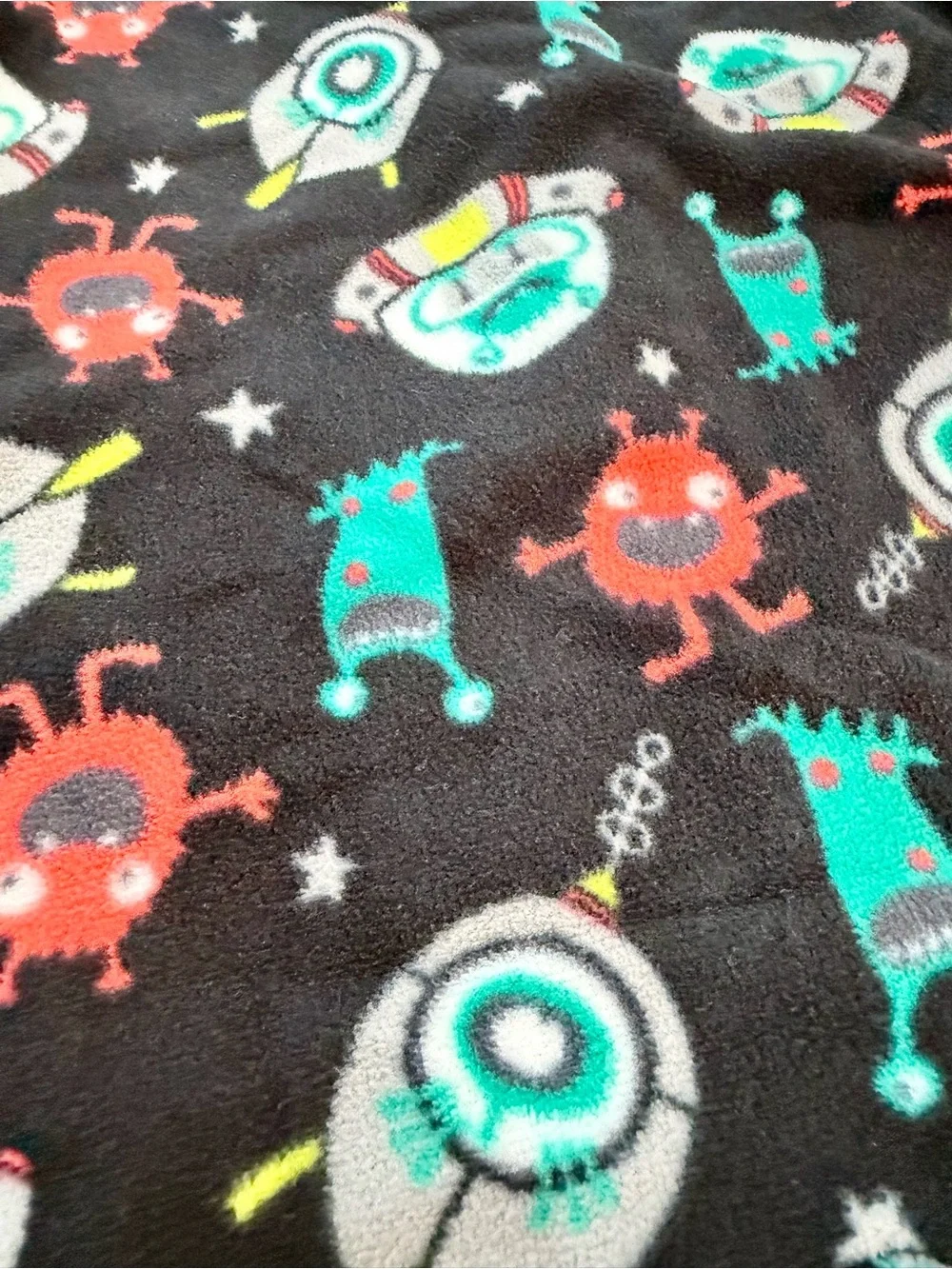 Kids Black Space Monster Fleece One-Piece Footie Pajamas